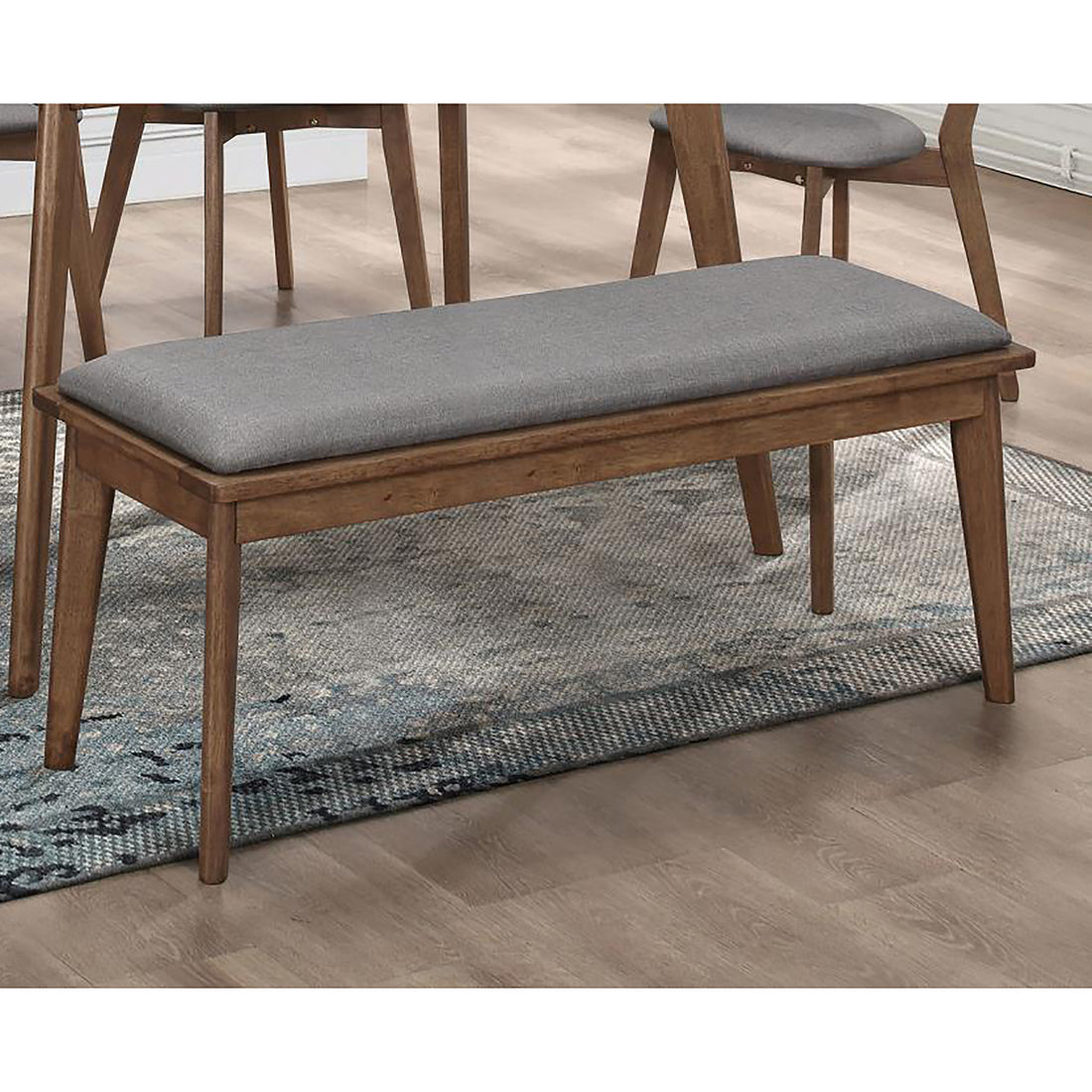 Grey And Natural Walnut Upholstered Dining Bench Solid Brown Light Brown Dining Room Foam Spot Clean Rectangular Mid Century Modern Rubberwood Foam Fabric