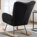 Rocking Chair With Pocket, Soft Teddy Fabric Rocking Chair For Nursery, Comfy Wingback Glider Rocker With Safe Solid Wood Base For Living Room Bedroom Balcony Black Black Casual Foam Teddy