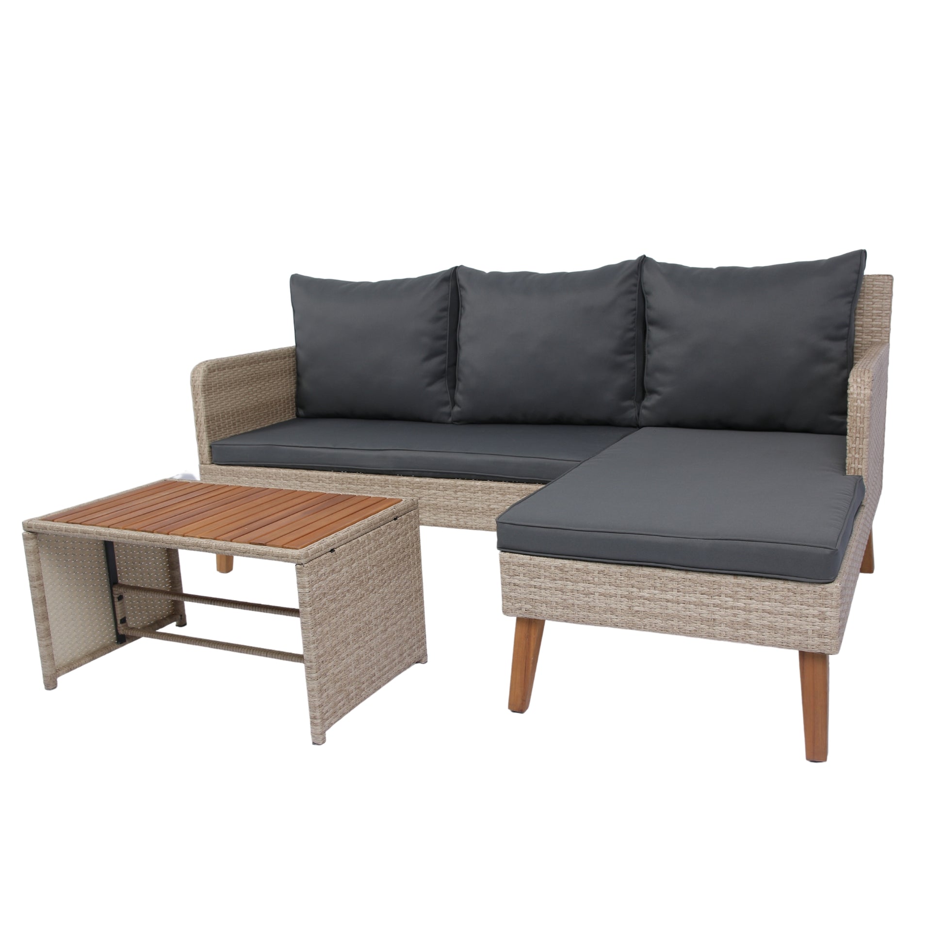 3 Piece Patio Sectional Wicker Rattan Outdoor Furniture Sofa Set Natural Yellow Wicker Dark Grey Cushion Yes Complete Patio Set Dark Grey Rust Resistant Frame Mildew Resistant Cushion Garden & Outdoor Modern Complete Patio Sets Fiber Foam Pads Pe Rattan