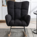 Rocking Chair With Pocket, Soft Teddy Fabric Rocking Chair For Nursery, Comfy Wingback Glider Rocker With Safe Solid Wood Base For Living Room Bedroom Balcony Black Black Casual Foam Teddy