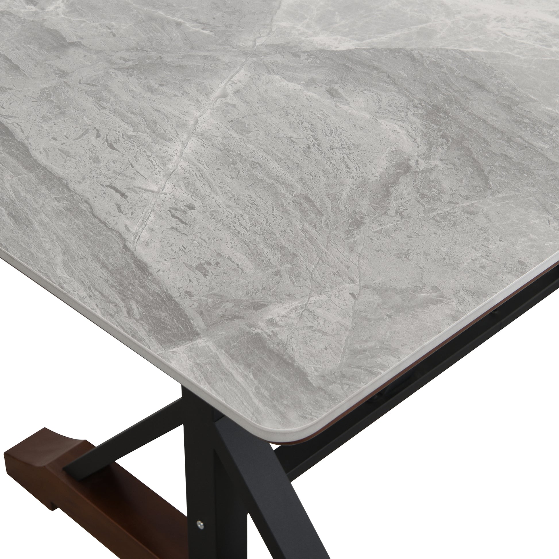 Sintered Stone Dining Table, 63" Modern Gray Rectangular Kitchen Dinner Table, Faux Marble Dining Room Table With X Shaped Metal Legs And Solid Wood Base, Scratch And Heat Resistant, Table Only Gray Classic,Mid Century Modern,Modern Solid Wood Mdf