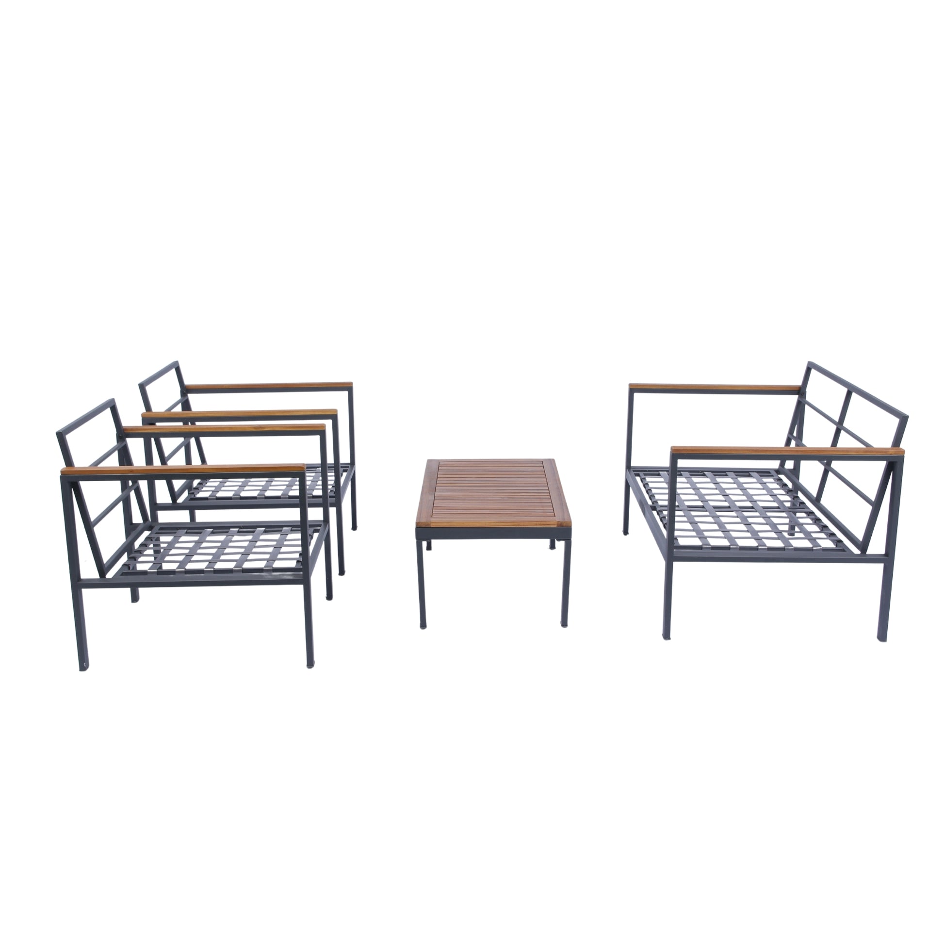 4 Piece Outdoor Sofa Set With Acacia Wood Top, Padded Patio Conversation Table Chair Set W Coffee Table For Garden, Backyard, Poolside Dark Grey Cushion Yes Complete Patio Set Dark Grey Rust Resistant Frame Mildew Resistant Cushion Garden & Outdoor