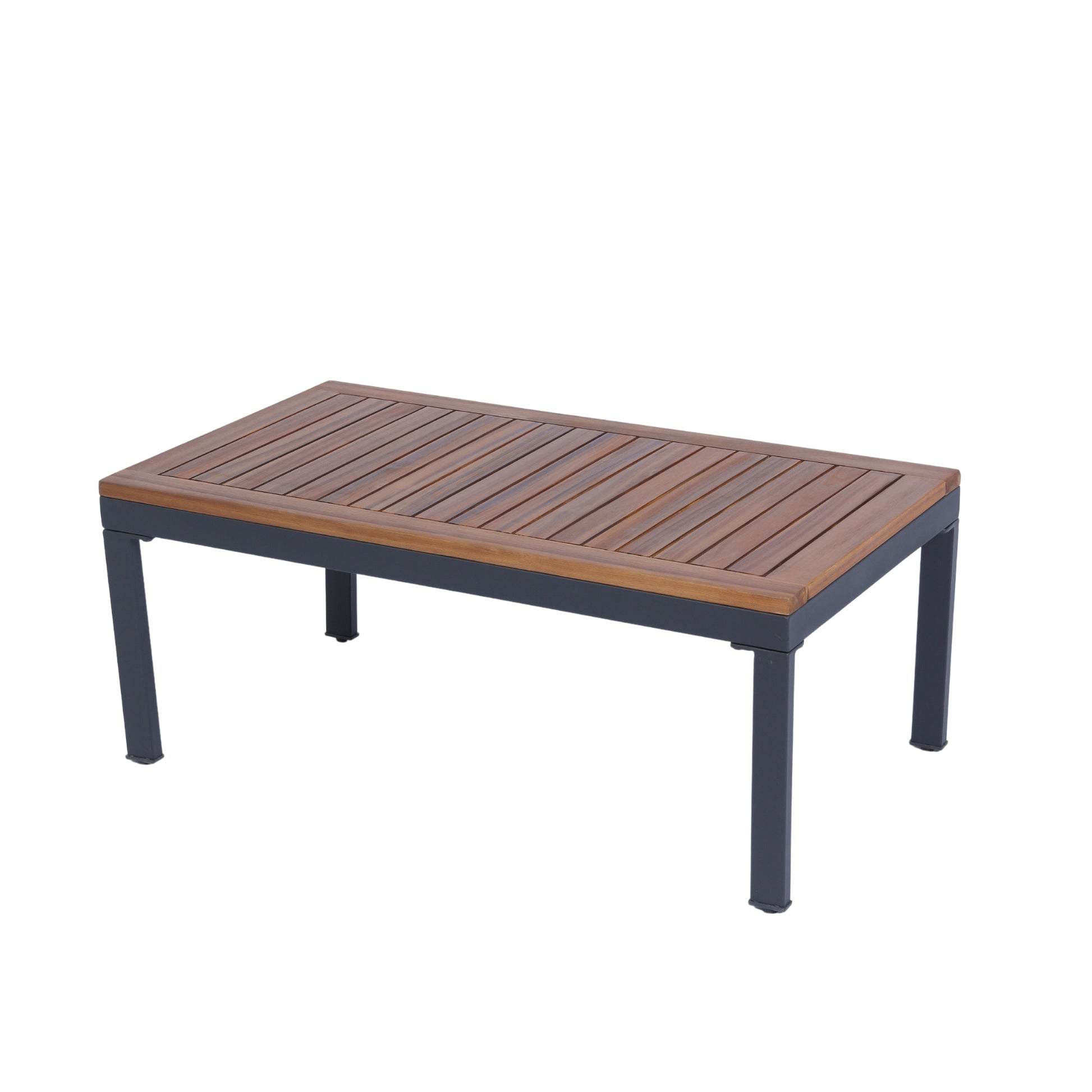 4 Piece Outdoor Sofa Set With Acacia Wood Top, Padded Patio Conversation Table Chair Set W Coffee Table For Garden, Backyard, Poolside Dark Grey Cushion Yes Complete Patio Set Dark Grey Rust Resistant Frame Mildew Resistant Cushion Garden & Outdoor