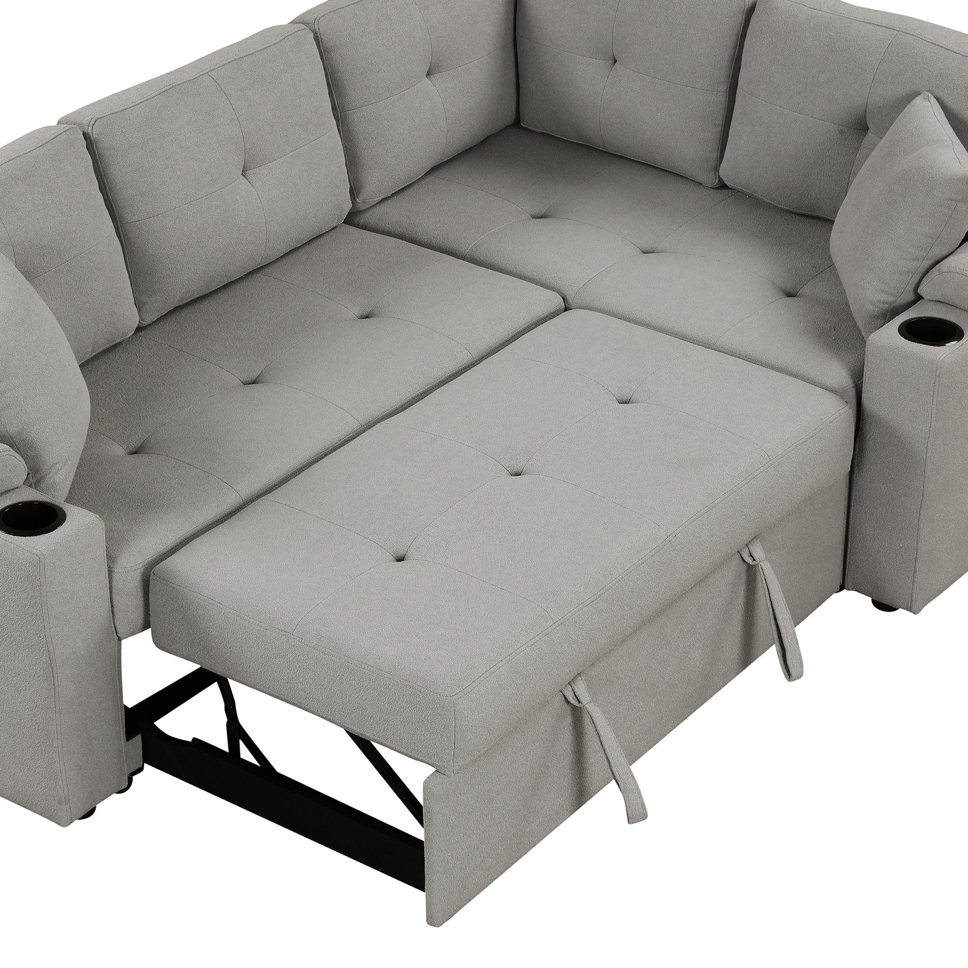 83" L Shape Sofa Bed Pull Out Sleeper Sofa With Wheels, Usb Ports, Power Sockets For Living Room, Grey Grey Foam Boucle 3 Seat