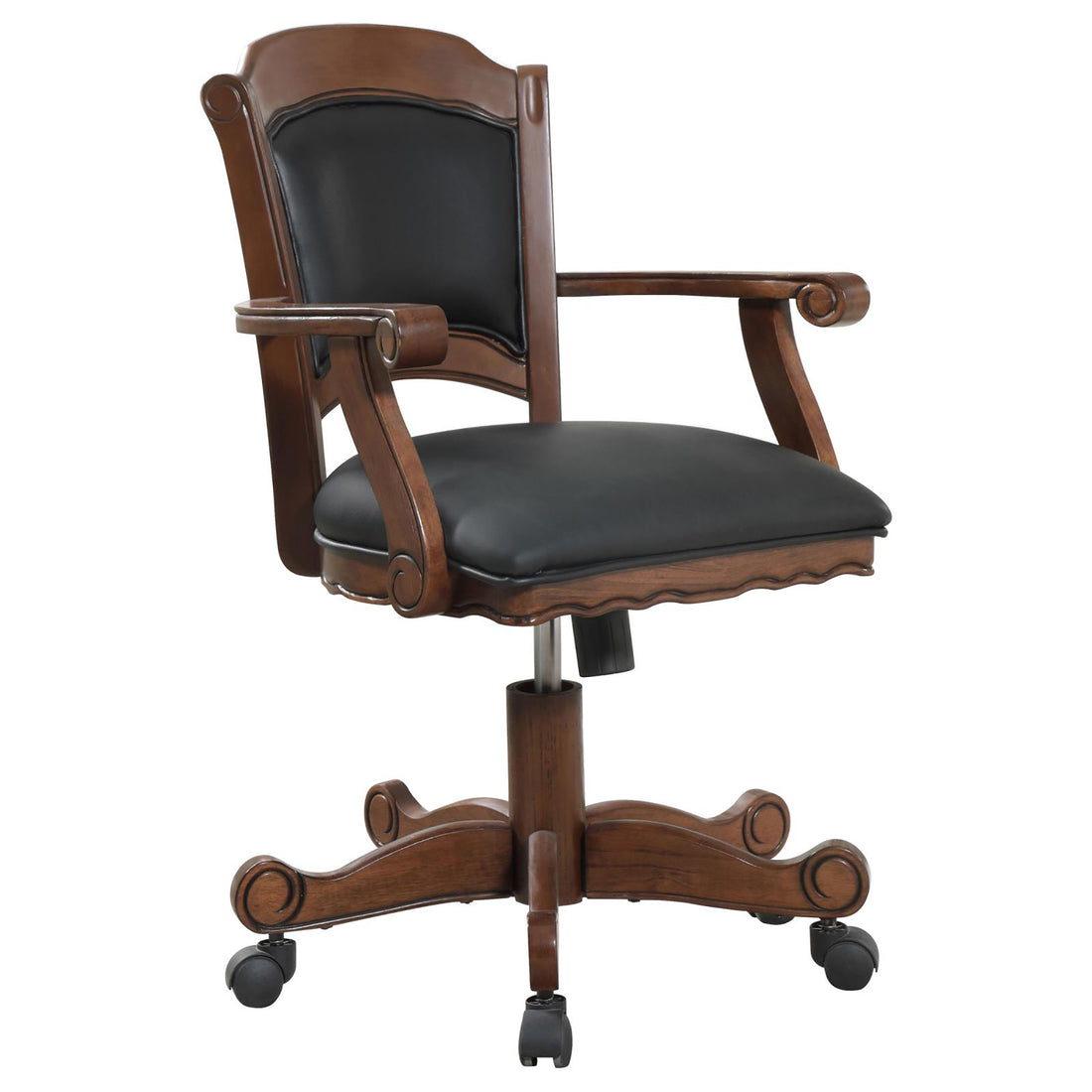 Black And Upholstered Game Chair With Casters Solid Black Brown Dining Room Foam Spot Clean Traditional Arm Chair Open Back Foam Casters Faux Leather