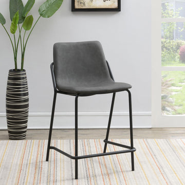 Grey And Black Counter Height Stools With Footrest Set Of 2 Solid Grey Black Dining Room Spot Clean Industrial Bar Stools Solid Back Foam Faux Leather