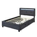 Full Size Upholstered Platform Bed With Led Frame And 4 Drawers, Linen Fabric, Gray Gray Linen