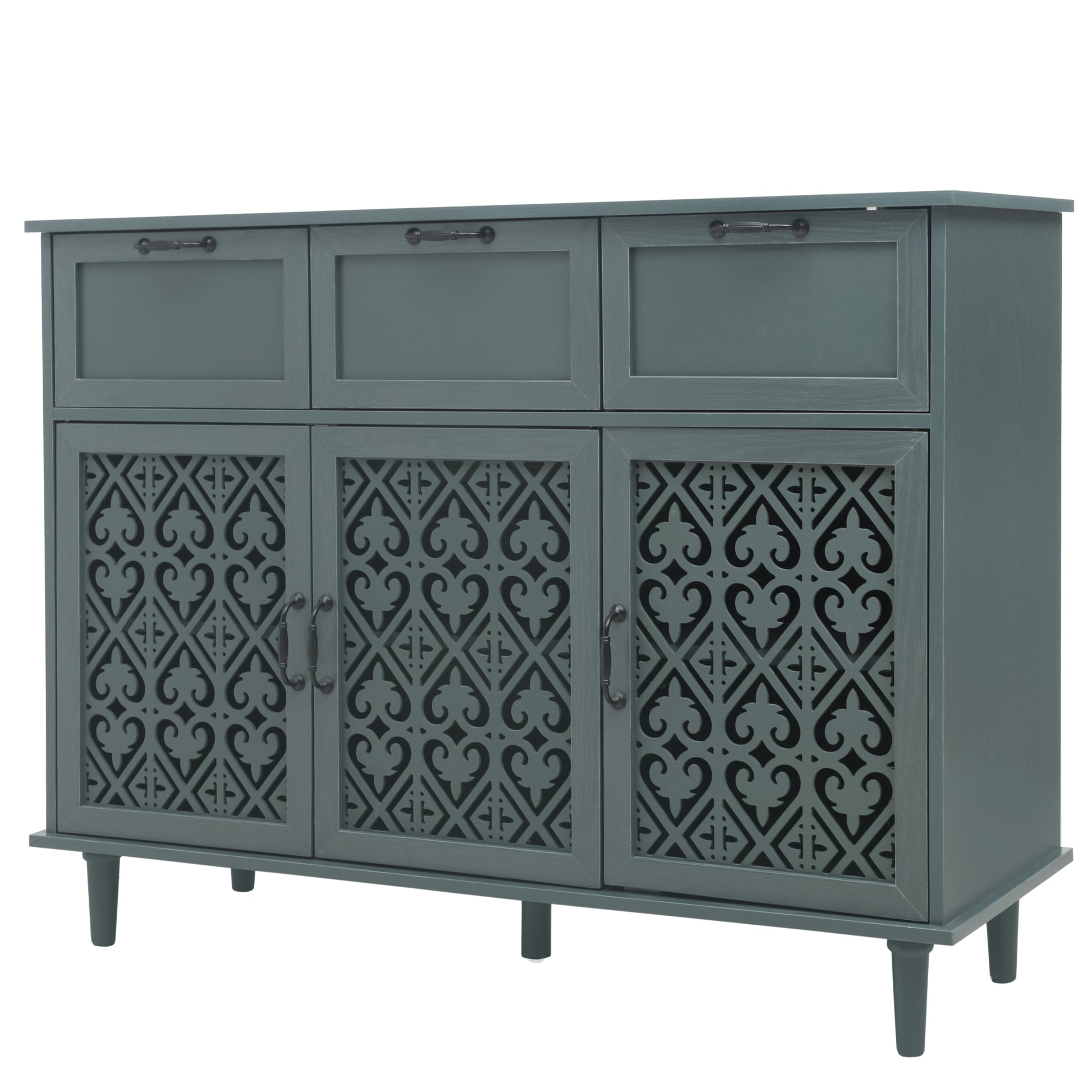 3 Door 3 Drawer Cabinet, American Furniture, Suitable For Bedroom, Living Room, Study Dark Green Particle Board