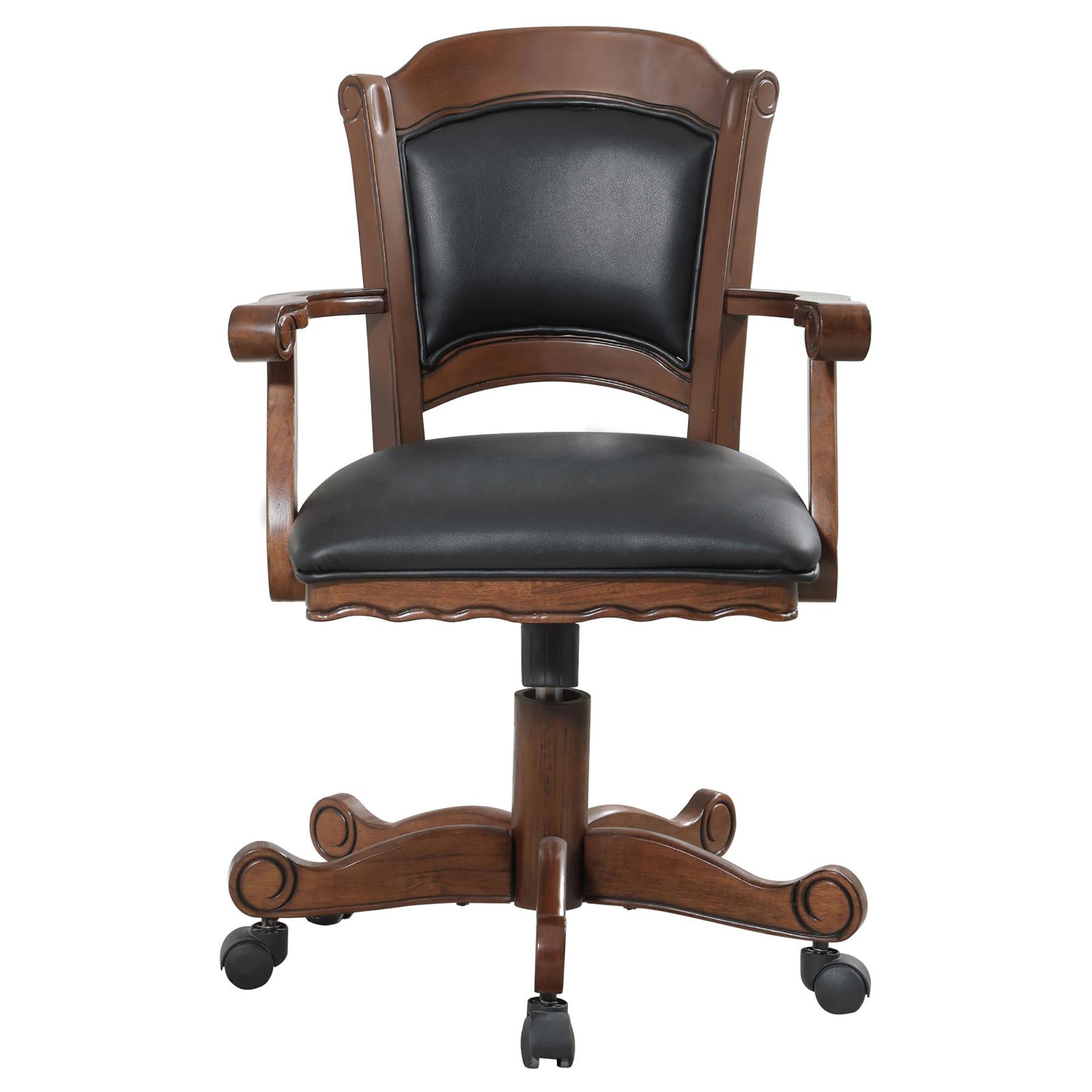 Black And Upholstered Game Chair With Casters Solid Black Brown Dining Room Foam Spot Clean Traditional Arm Chair Open Back Foam Casters Faux Leather