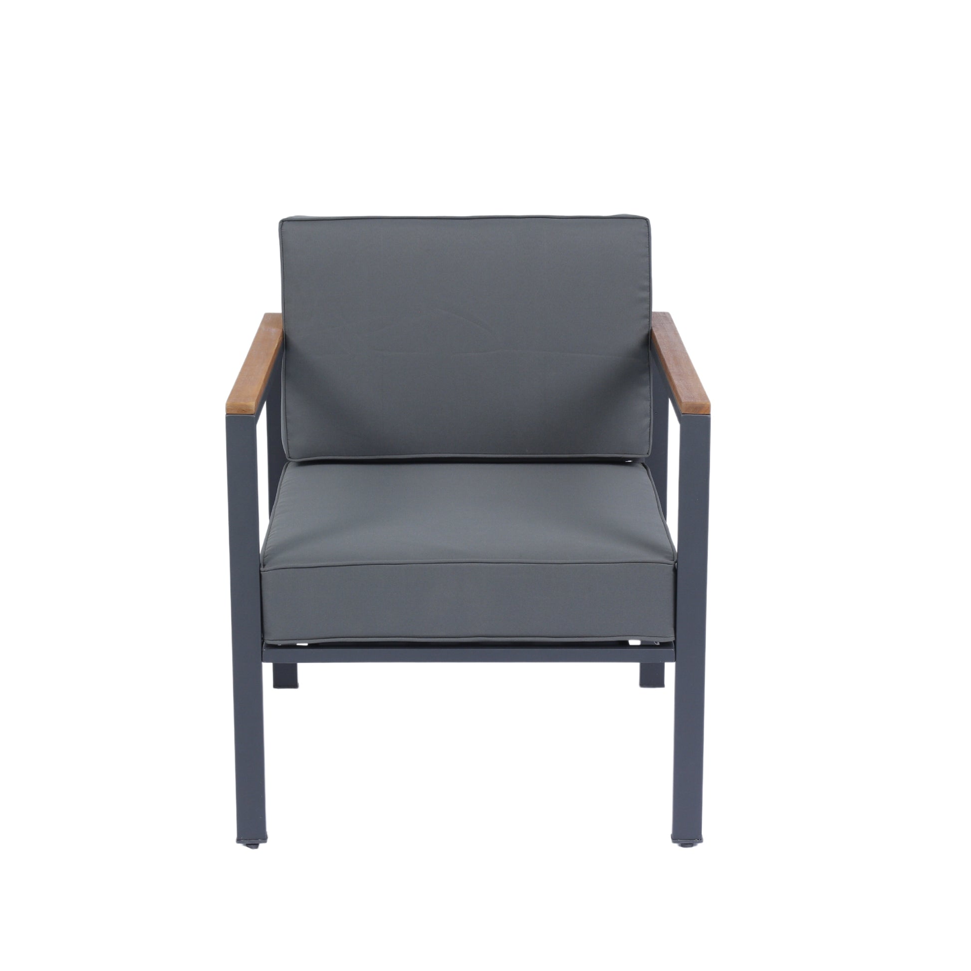 4 Piece Outdoor Sofa Set With Acacia Wood Top, Padded Patio Conversation Table Chair Set W Coffee Table For Garden, Backyard, Poolside Dark Grey Cushion Yes Complete Patio Set Dark Grey Rust Resistant Frame Mildew Resistant Cushion Garden & Outdoor