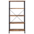 Antique Nutmeg And Black 4 Shelf Bookcase 4 Brown Brown Standard Vertical Office Open Back Wood Farmhouse,Rustic Wood