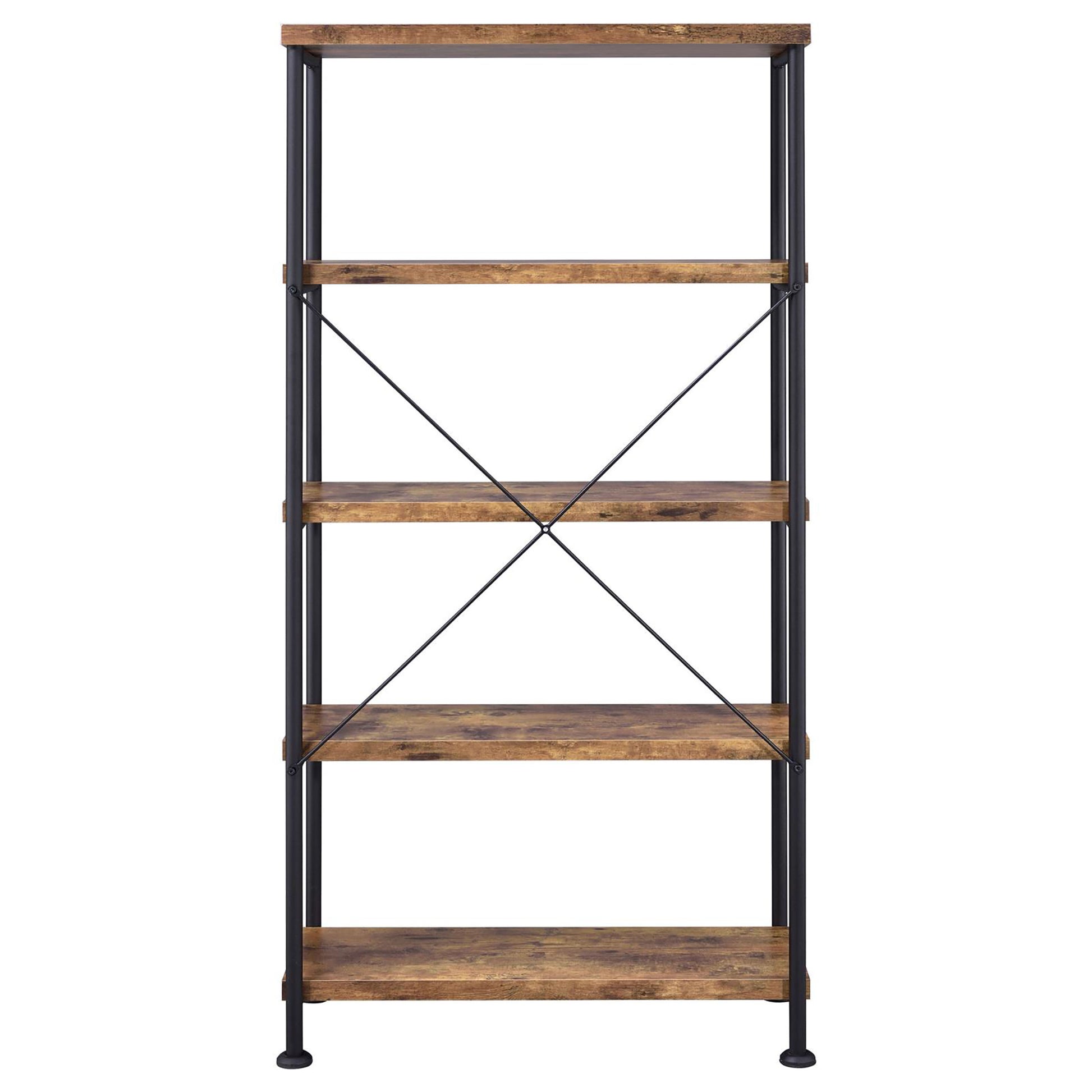 Antique Nutmeg And Black 4 Shelf Bookcase 4 Brown Brown Standard Vertical Office Open Back Wood Farmhouse,Rustic Wood