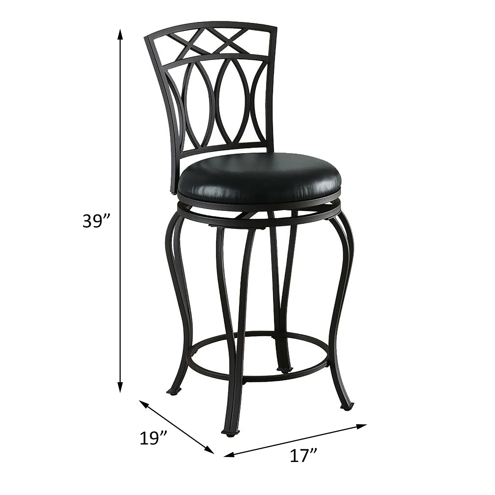 Black Swivel Counter Height Stool With Upholstered Seat Polyvinyl Chloride Solid Black Dining Room Foam Spot Clean Round Traditional Open Back Foam Metal