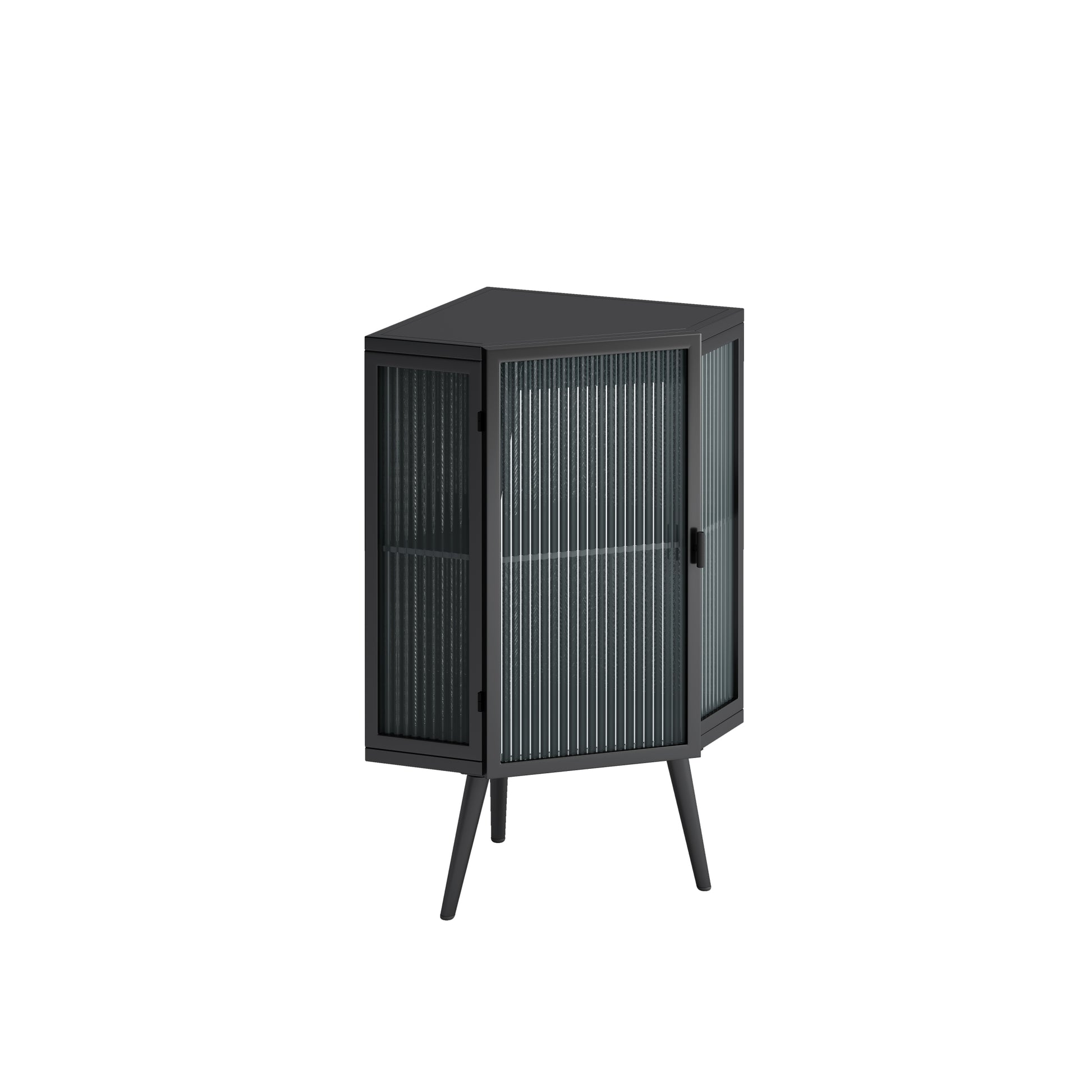 22.25" Floor Coner Cabinet With Tempered Glass Door & Storage Shelves For Bathroom, Living Room, Bedroom Black Black Glass Metal