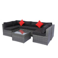 5 Pieces Pe Rattan Sectional Outdoor Furniture Cushioned U Sofa Set With 2 Pillow Grey Wicker Black Cushion Yes Sectional Black Grey Weather Resistant Frame Mildew Resistant Cushion Garden & Outdoor Modern Complete Patio Sets Fiber Foam And Polyester