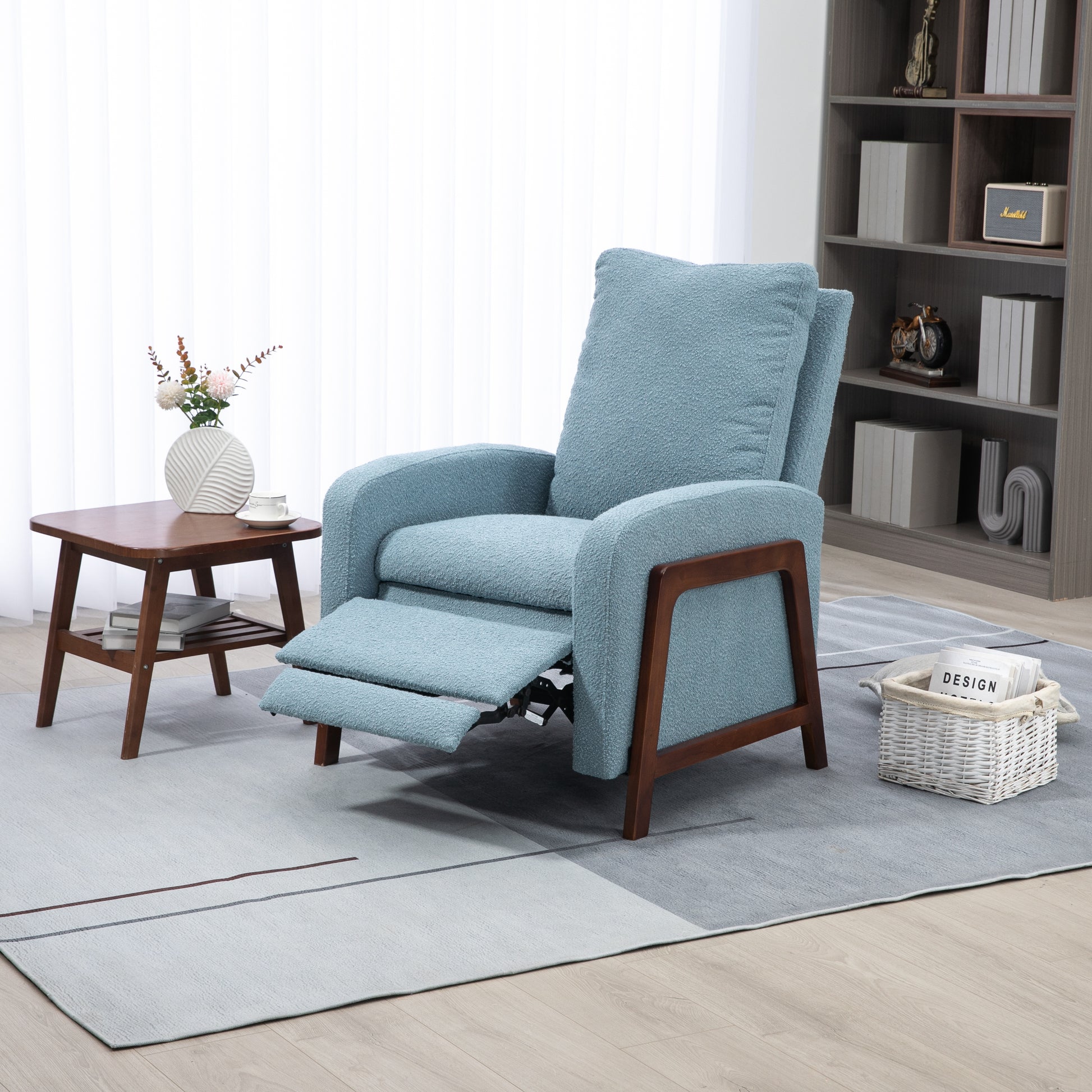 Coolmore Recliner Chair Adjustable Home Theater Single Fabric Recliner Sofa Furniture With Thick Seat Cushion And Backrest Modern Living Room Recliners Light Blue Boucle