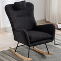 35.5 Inch Rocking Chair With Pocket, Soft Teddy Fabric Rocking Chair For Nursery, Comfy Wingback Glider Rocker With Safe Solid Wood Base For Living Room Bedroom Balcony Black Black Casual Foam Teddy