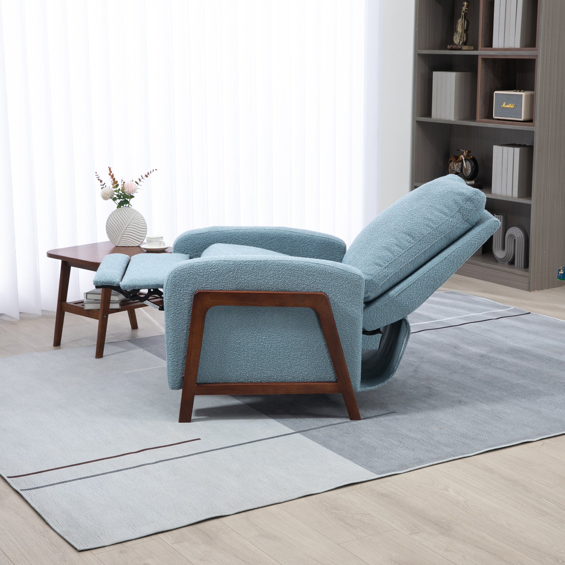 Coolmore Recliner Chair Adjustable Home Theater Single Fabric Recliner Sofa Furniture With Thick Seat Cushion And Backrest Modern Living Room Recliners Light Blue Boucle