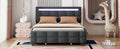 Queen Size Upholstered Platform Bed With Led Frame And 4 Drawers, Linen Fabric, Gray Gray Linen