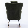 35.5 Inch Rocking Chair With Pocket, Soft Teddy Fabric Rocking Chair For Nursery, Comfy Wingback Glider Rocker With Safe Solid Wood Base For Living Room Bedroom Balcony Dark Green Dark Green Casual Foam Teddy