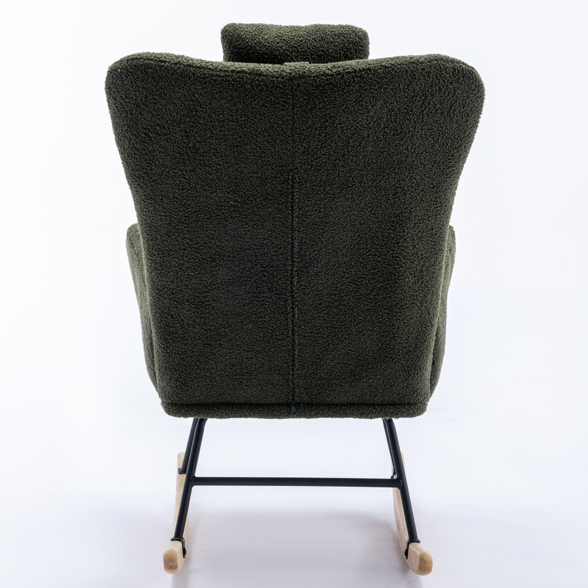 35.5 Inch Rocking Chair With Pocket, Soft Teddy Fabric Rocking Chair For Nursery, Comfy Wingback Glider Rocker With Safe Solid Wood Base For Living Room Bedroom Balcony Dark Green Dark Green Casual Foam Teddy