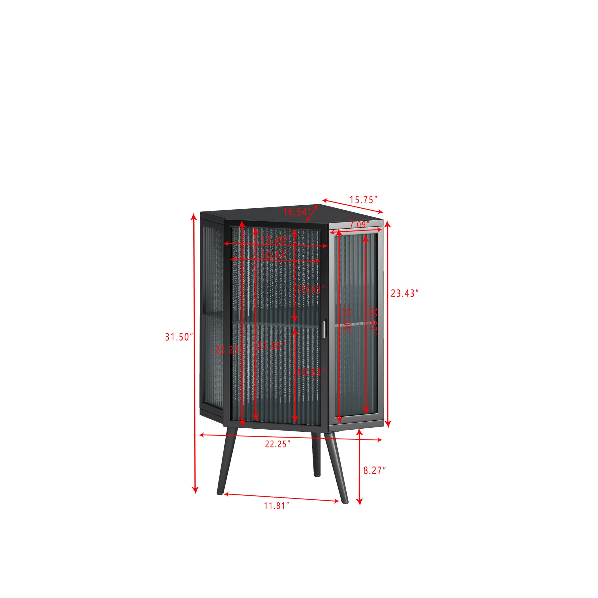 22.25" Floor Coner Cabinet With Tempered Glass Door & Storage Shelves For Bathroom, Living Room, Bedroom Black Black Glass Metal