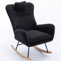 35.5 Inch Rocking Chair With Pocket, Soft Teddy Fabric Rocking Chair For Nursery, Comfy Wingback Glider Rocker With Safe Solid Wood Base For Living Room Bedroom Balcony Black Black Casual Foam Teddy