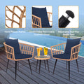 3 Piece Patio Bistro Set With Side Table, Outdoor Pe Rattan Conversation Chair Set,Furniture Of Coffee Table With Glass Top,Cushions & Lumbar Pillows For Garden,Backyard,Balcony Or Poolside Dark Blue Yes Dark Blue Weather Resistant Frame Garden & Outdoor