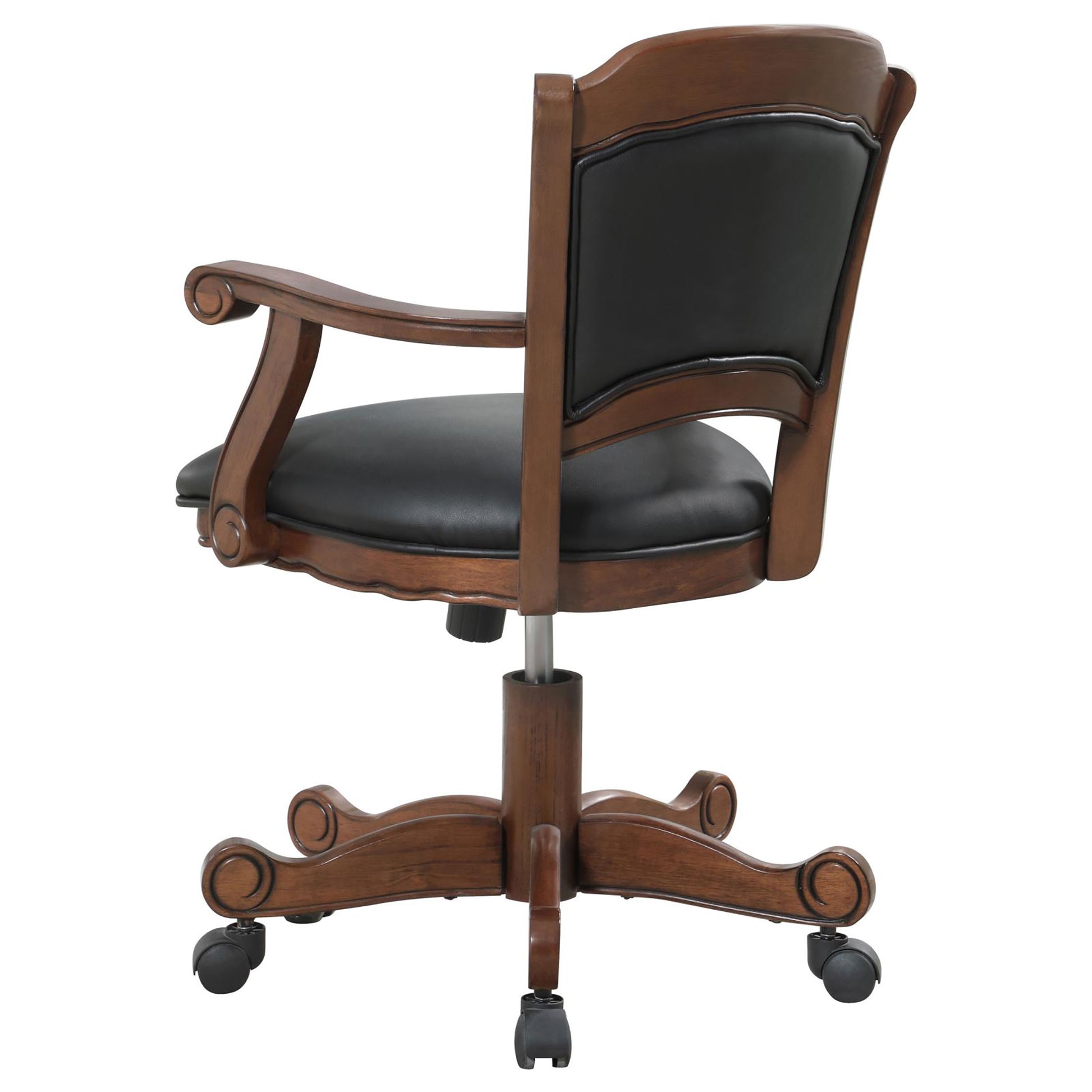 Black And Upholstered Game Chair With Casters Solid Black Brown Dining Room Foam Spot Clean Traditional Arm Chair Open Back Foam Casters Faux Leather