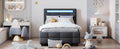 Twin Size Upholstered Platform Bed With Led Frame And 2 Drawers, Linen Fabric, Gray Gray Linen