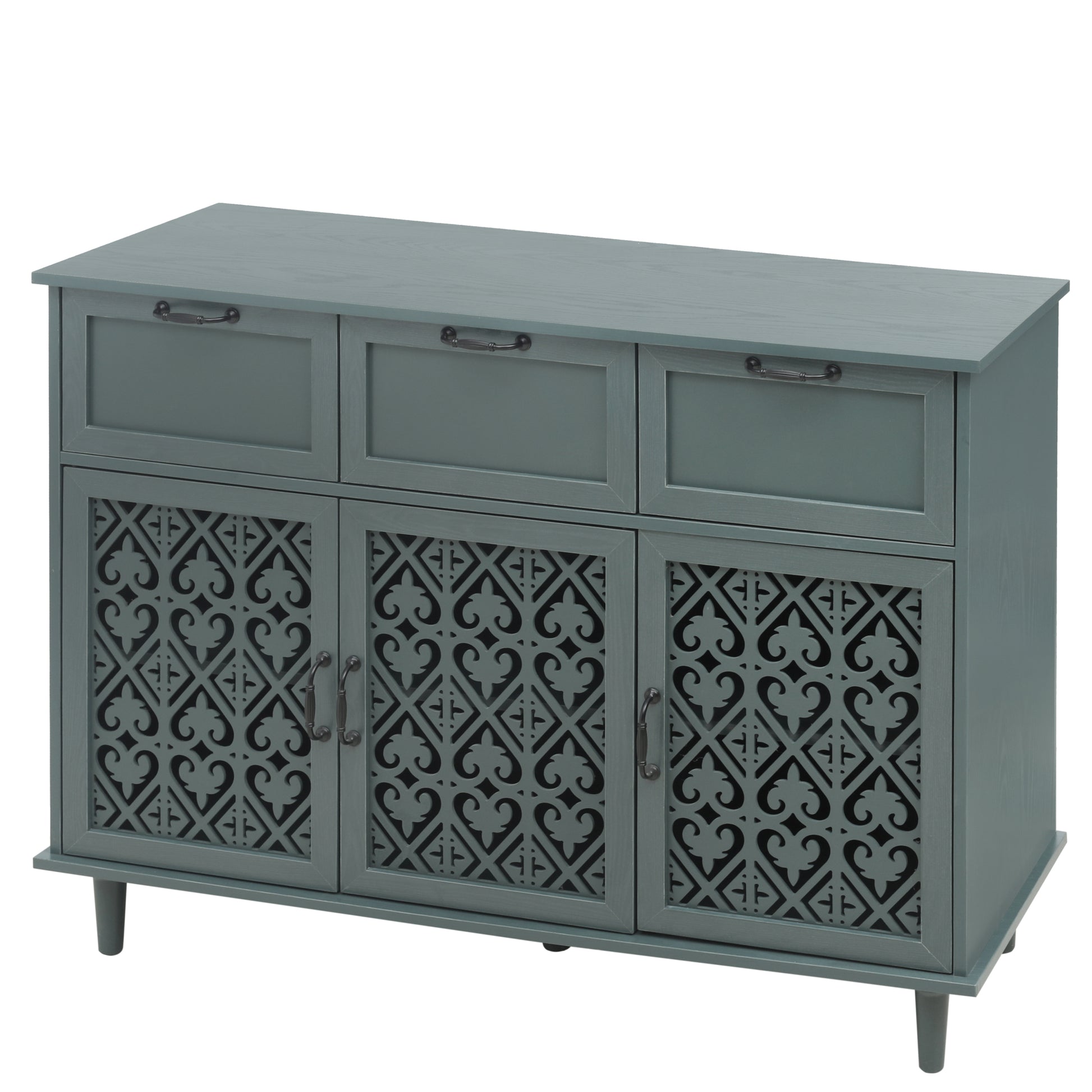 3 Door 3 Drawer Cabinet, American Furniture, Suitable For Bedroom, Living Room, Study Dark Green Particle Board