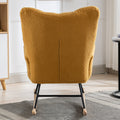 Rocking Chair With Pocket, Soft Teddy Fabric Rocking Chair For Nursery, Comfy Wingback Glider Rocker With Safe Solid Wood Base For Living Room Bedroom Balcony Turmeric Yellow Casual Foam Teddy