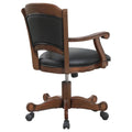 Black And Upholstered Game Chair With Casters Solid Black Brown Dining Room Foam Spot Clean Traditional Arm Chair Open Back Foam Casters Faux Leather