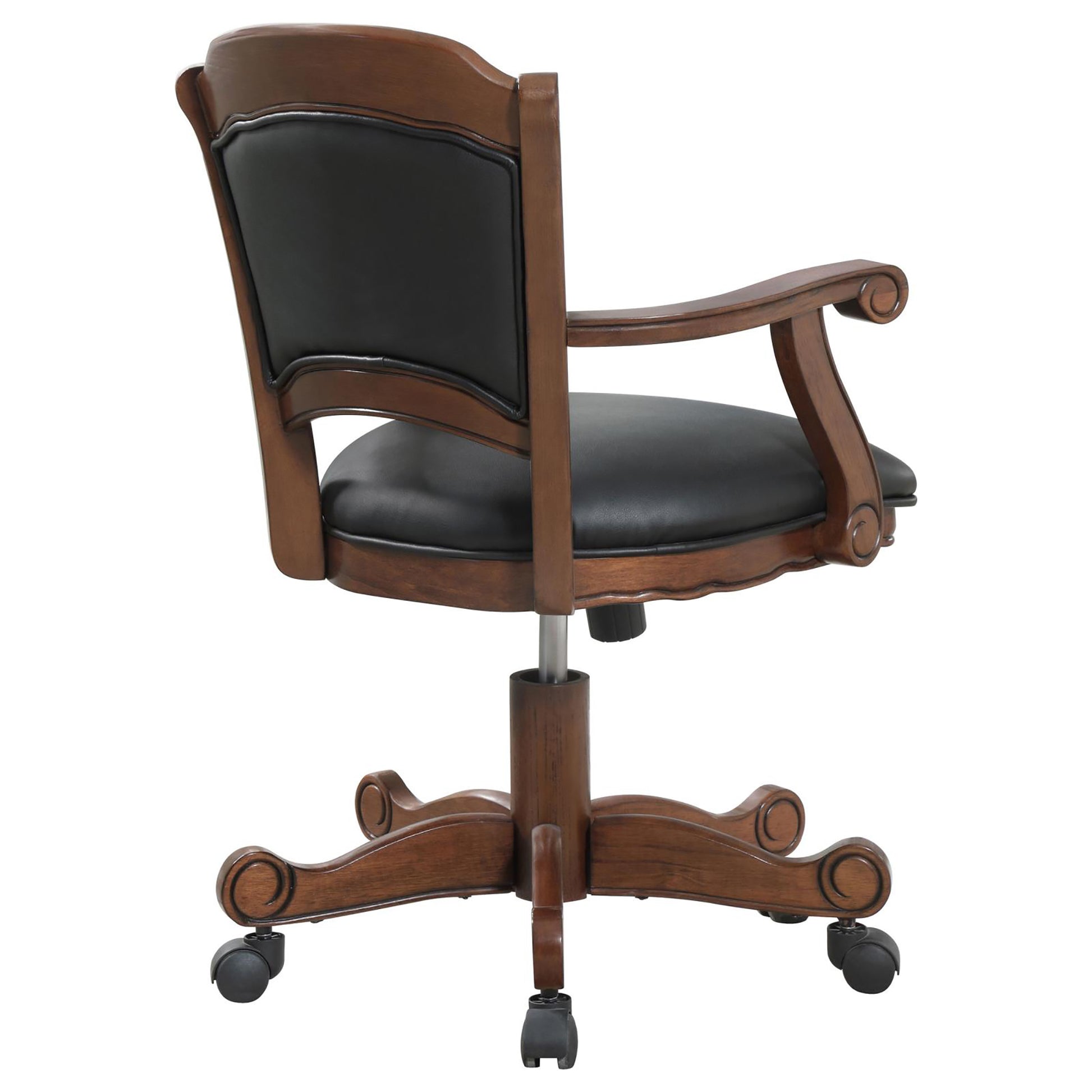 Black And Upholstered Game Chair With Casters Solid Black Brown Dining Room Foam Spot Clean Traditional Arm Chair Open Back Foam Casters Faux Leather