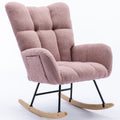 Rocking Chair With Pocket, Soft Teddy Fabric Rocking Chair For Nursery, Comfy Wingback Glider Rocker With Safe Solid Wood Base For Living Room Bedroom Balcony Pink Pink Casual Foam Teddy