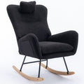 35.5 Inch Rocking Chair With Pocket, Soft Teddy Fabric Rocking Chair For Nursery, Comfy Wingback Glider Rocker With Safe Solid Wood Base For Living Room Bedroom Balcony Black Black Casual Foam Teddy