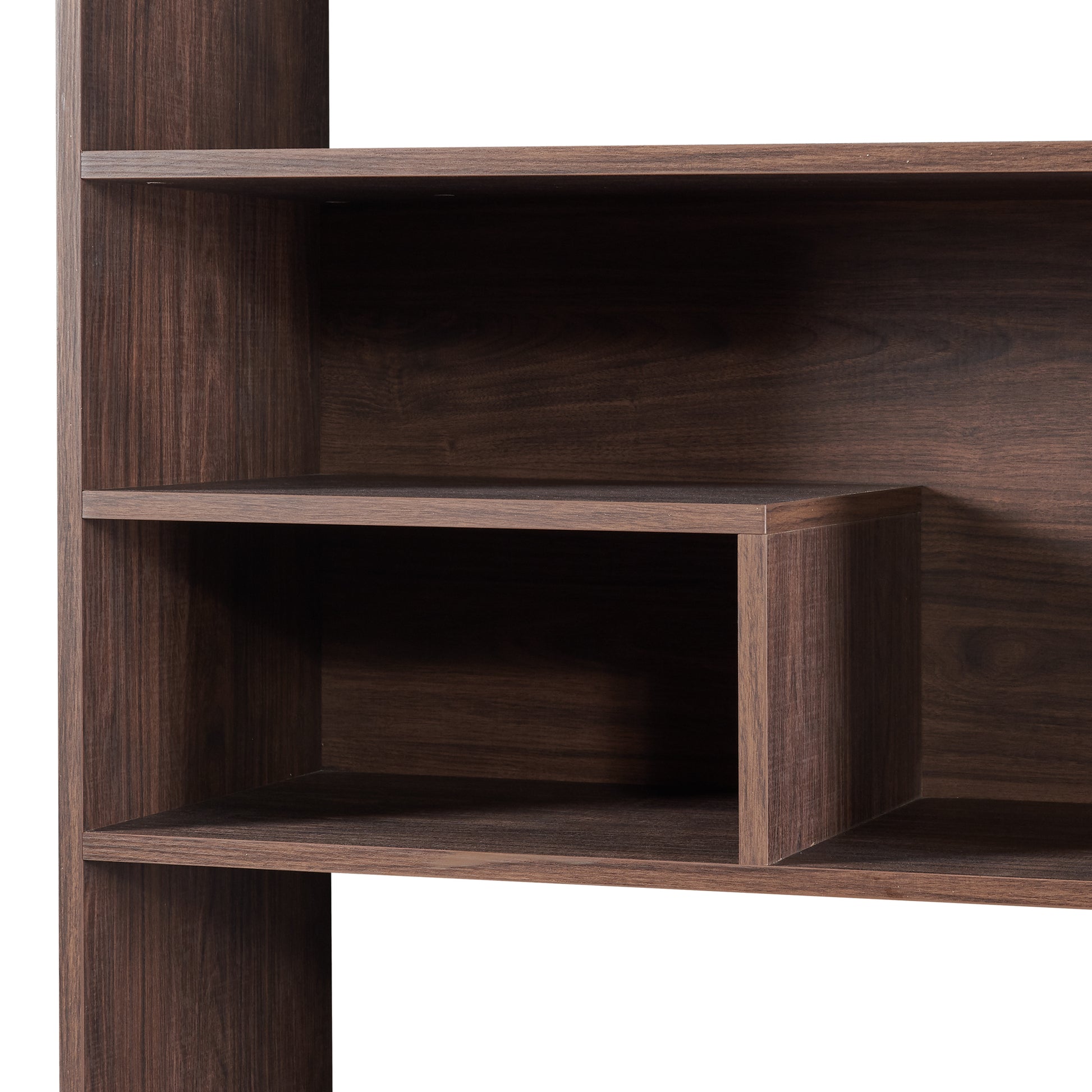 75.9"Modern Open Bookshelf With Doors, Bookcase With Storage Drawer And Led Strip Lights,Free Standing Display Rack,Wooden Tall Bookshelf For Living Room And Office, Walnut Walnut Mdf