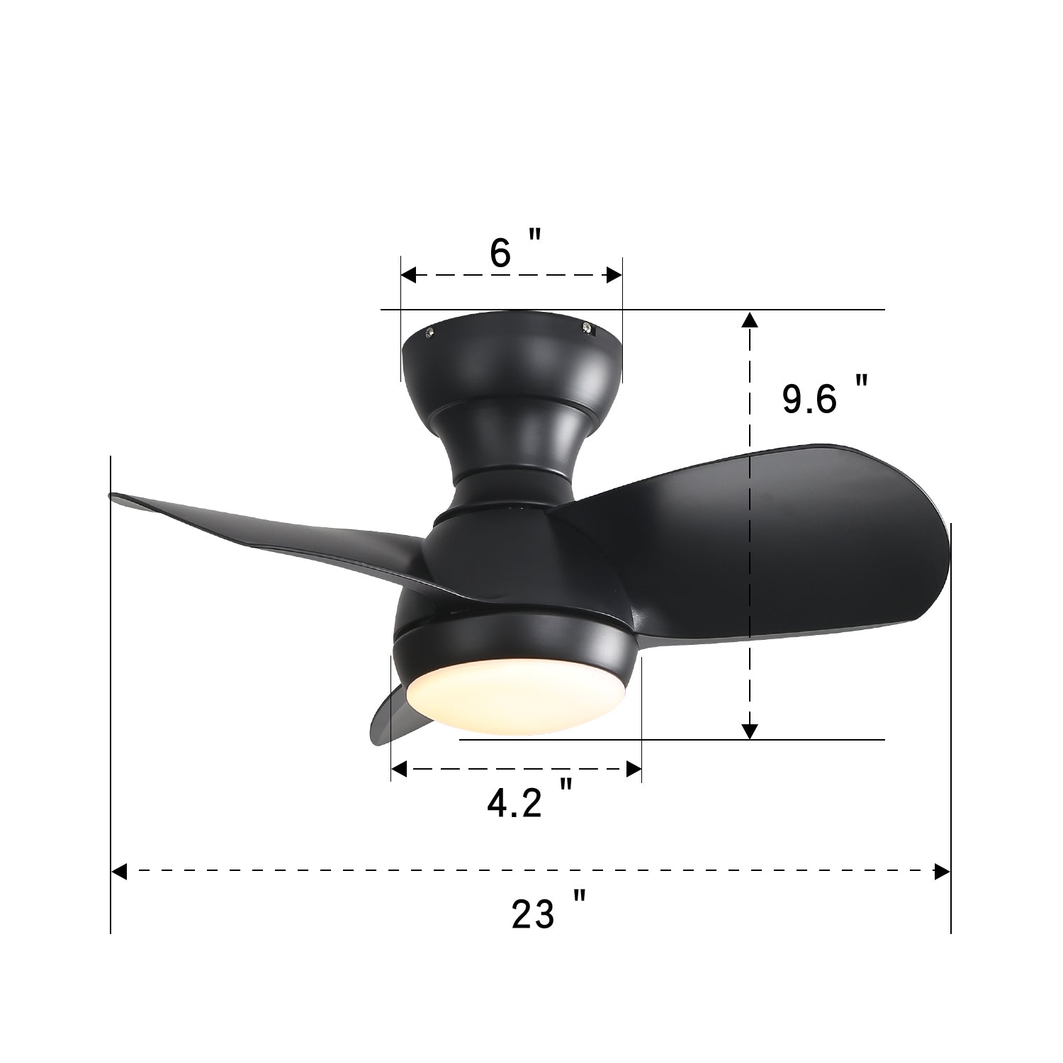 23 Inch Bedroom Ceiling Fan With 3 Color Dimmable 3 black-abs
