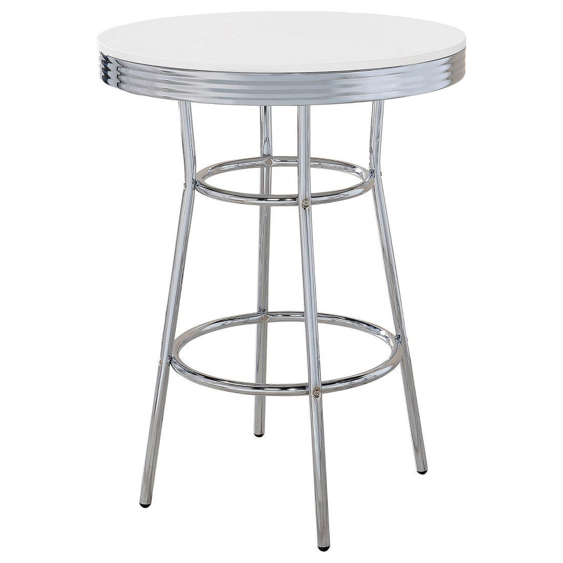 Werner Glossy White And Chrome Round Bar Table White Dining Room Contemporary,Modern Round Kitchen & Dining Tables Glossy Wood