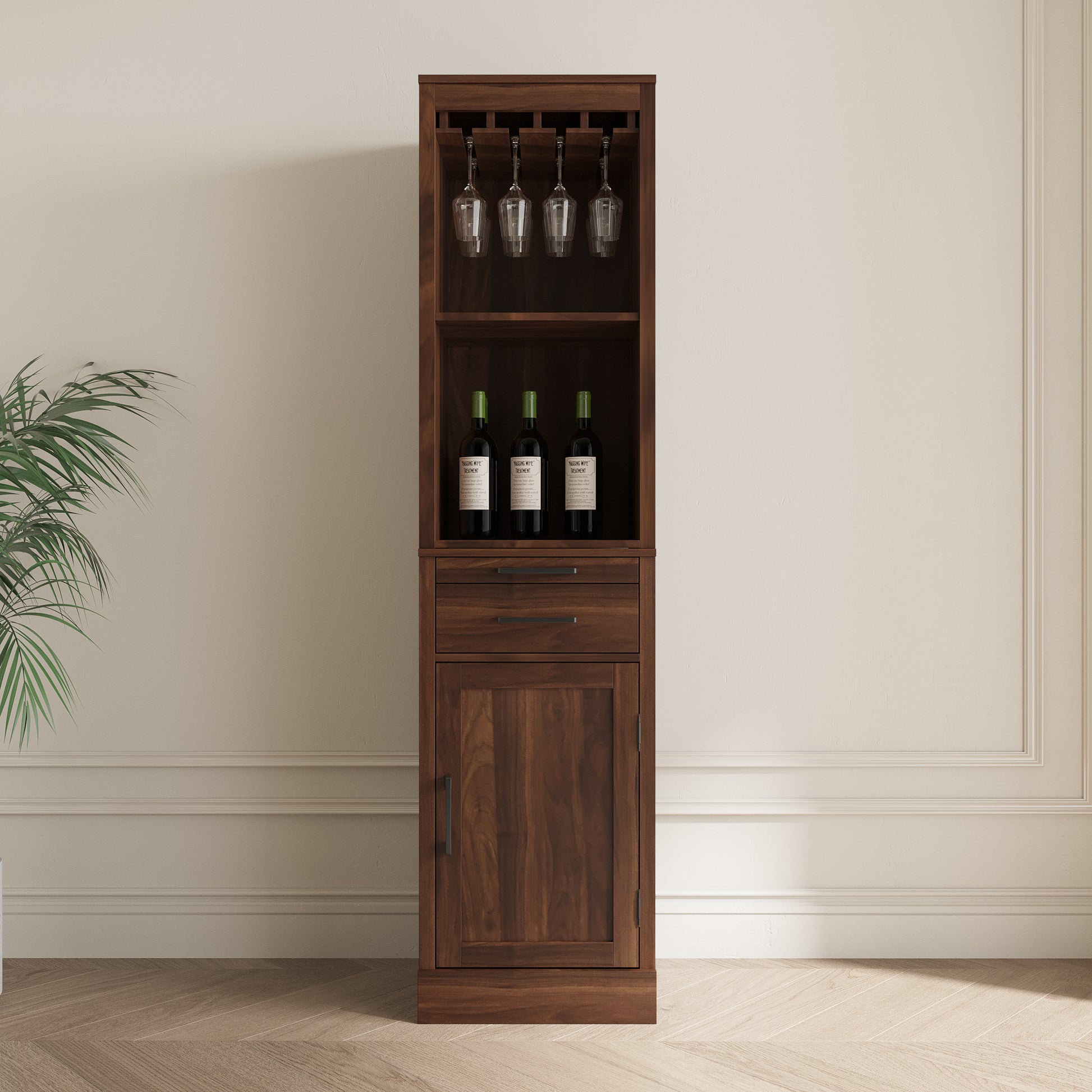 brown walnut color modular wine bar cabinet Buffet walnut brown-mdf