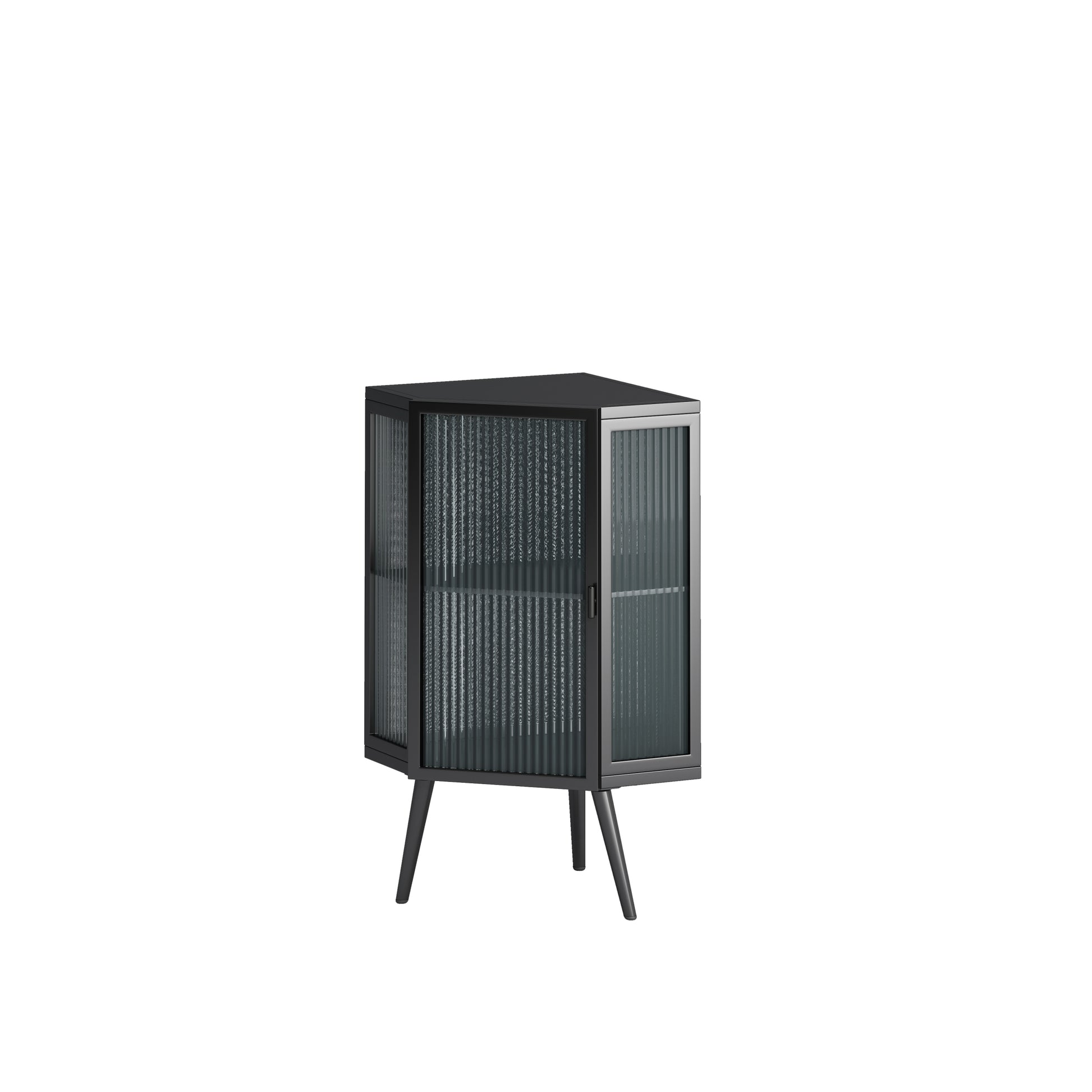 22.25" Floor Coner Cabinet With Tempered Glass Door & Storage Shelves For Bathroom, Living Room, Bedroom Black Black Glass Metal