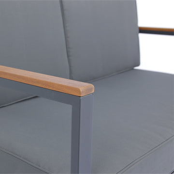 4 Piece Outdoor Sofa Set With Acacia Wood Top, Padded Patio Conversation Table Chair Set W Coffee Table For Garden, Backyard, Poolside Dark Grey Cushion Yes Complete Patio Set Dark Grey Rust Resistant Frame Mildew Resistant Cushion Garden & Outdoor