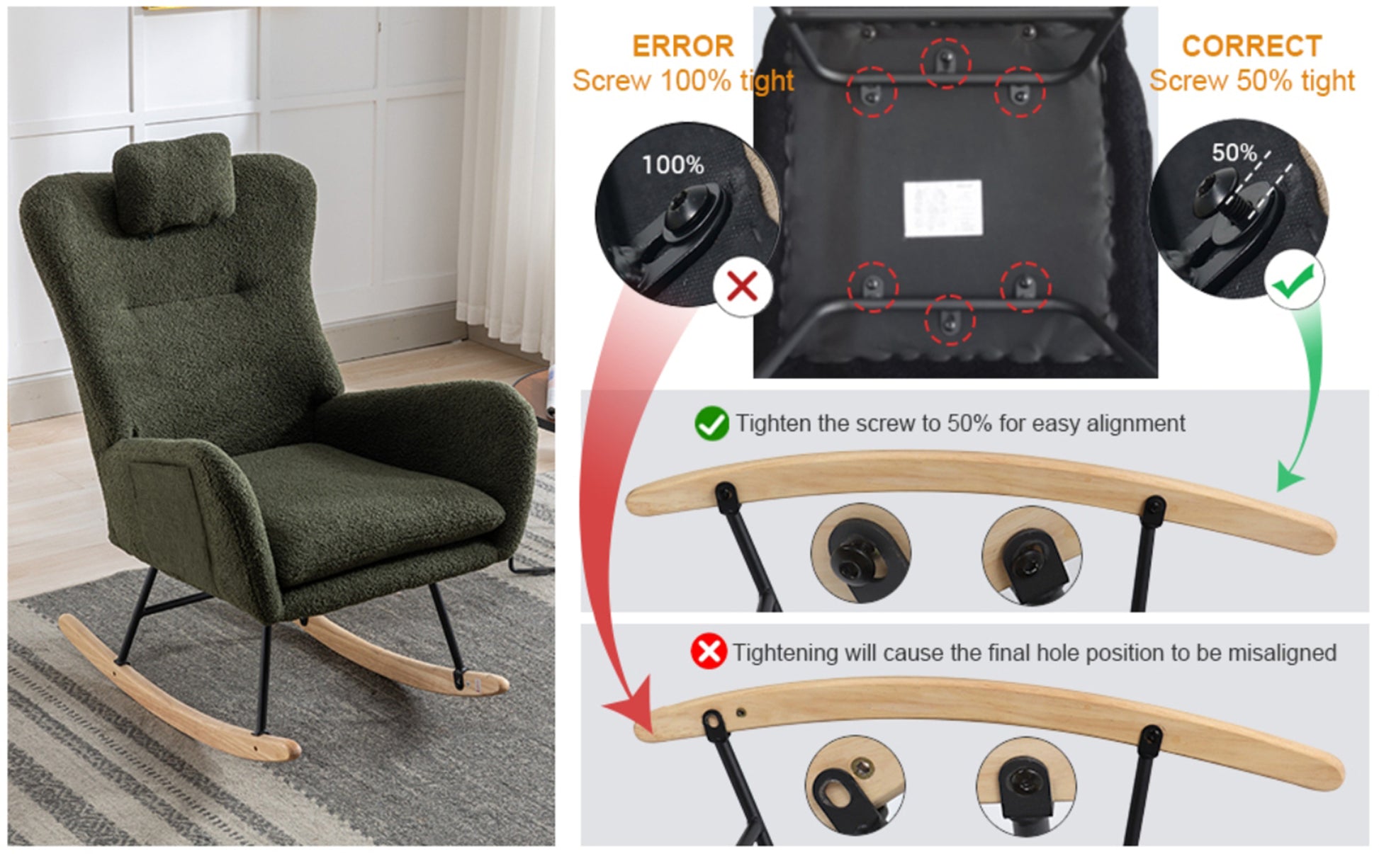 35.5 Inch Rocking Chair With Pocket, Soft Teddy Fabric Rocking Chair For Nursery, Comfy Wingback Glider Rocker With Safe Solid Wood Base For Living Room Bedroom Balcony Dark Green Dark Green Casual Foam Teddy