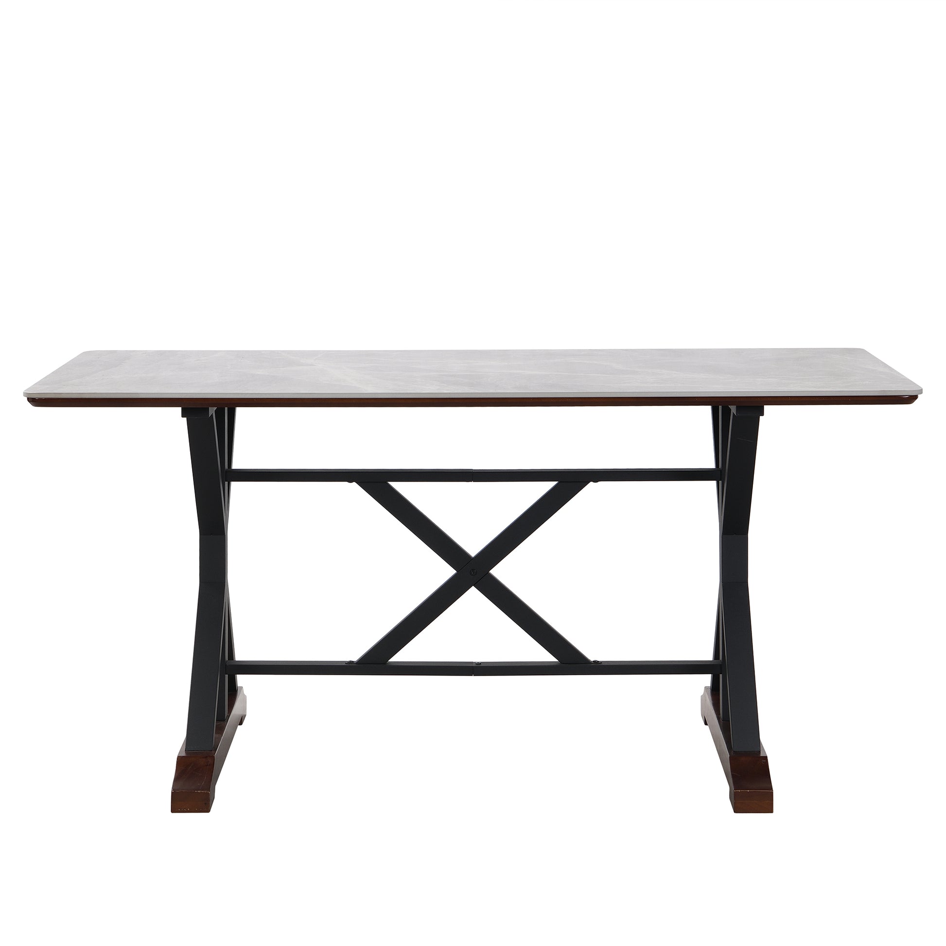 Sintered Stone Dining Table, 63" Modern Gray Rectangular Kitchen Dinner Table, Faux Marble Dining Room Table With X Shaped Metal Legs And Solid Wood Base, Scratch And Heat Resistant, Table Only Gray Classic,Mid Century Modern,Modern Solid Wood Mdf