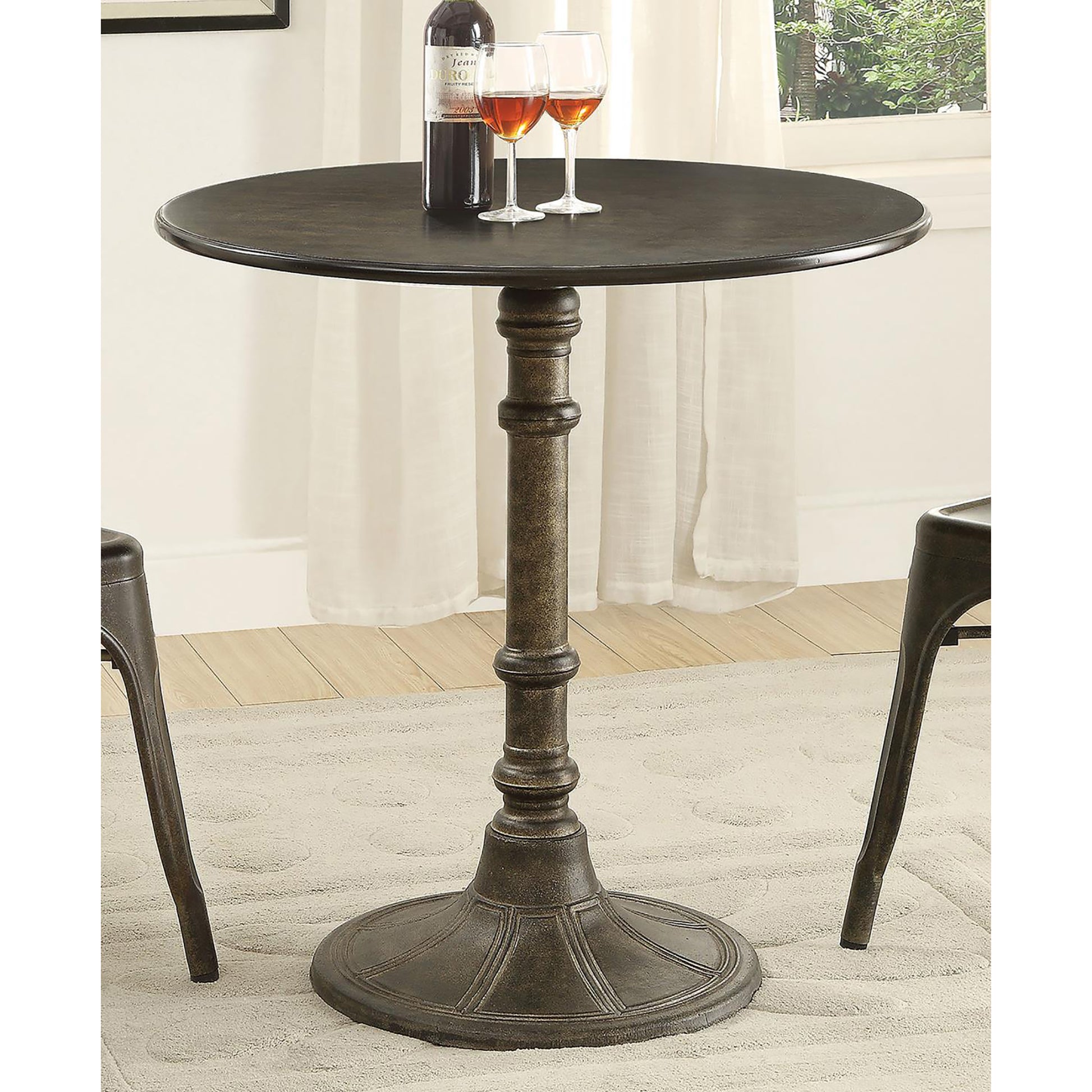 Bronze Round Dining Table Brown Brown Dining Room Industrial Round Powder Coated Kitchen & Dining Tables Metal Pedestal