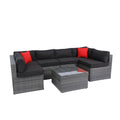 5 Pieces Pe Rattan Sectional Outdoor Furniture Cushioned U Sofa Set With 2 Pillow Grey Wicker Black Cushion Yes Sectional Black Grey Weather Resistant Frame Mildew Resistant Cushion Garden & Outdoor Modern Complete Patio Sets Fiber Foam And Polyester