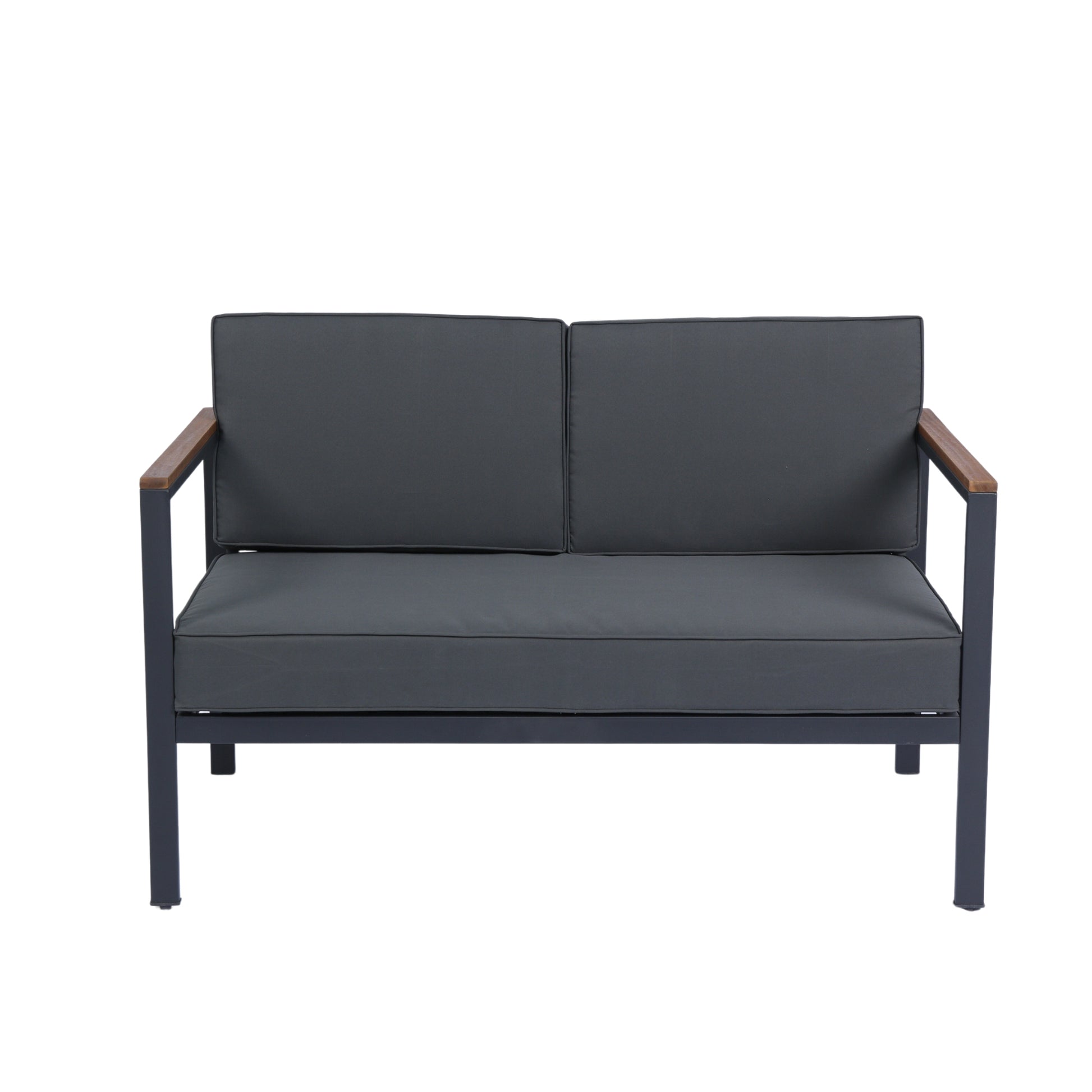 4 Piece Outdoor Sofa Set With Acacia Wood Top, Padded Patio Conversation Table Chair Set W Coffee Table For Garden, Backyard, Poolside Dark Grey Cushion Yes Complete Patio Set Dark Grey Rust Resistant Frame Mildew Resistant Cushion Garden & Outdoor