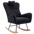 35.5 Inch Rocking Chair With Pocket, Soft Teddy Fabric Rocking Chair For Nursery, Comfy Wingback Glider Rocker With Safe Solid Wood Base For Living Room Bedroom Balcony Black Black Casual Foam Teddy