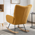 Rocking Chair With Pocket, Soft Teddy Fabric Rocking Chair For Nursery, Comfy Wingback Glider Rocker With Safe Solid Wood Base For Living Room Bedroom Balcony Turmeric Yellow Casual Foam Teddy