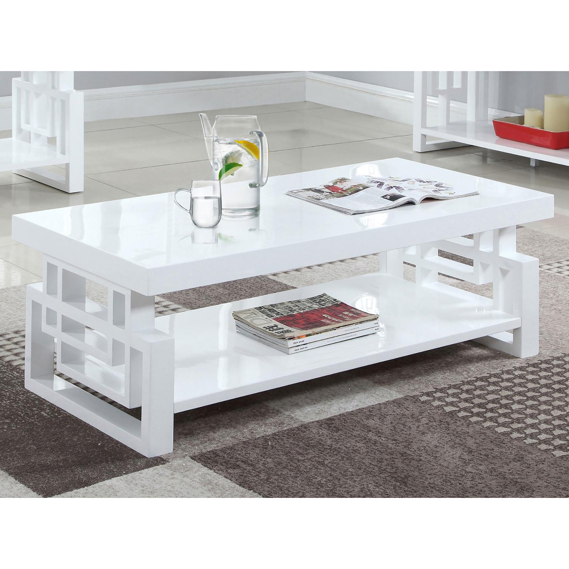 High Glossy White Rectangular Coffee Table Glossy White White Primary Living Space Contemporary,Modern Rectangular Shelves Coffee & End Tables Glossy Wood Sled